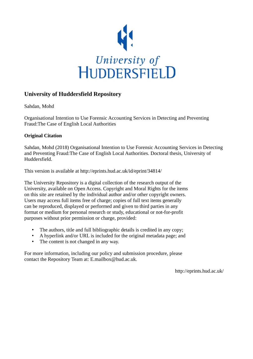 Organisational Intention to Use Forensic Accounting Services in Detecting and Preventing Fraud:The Case of English Local Authorities