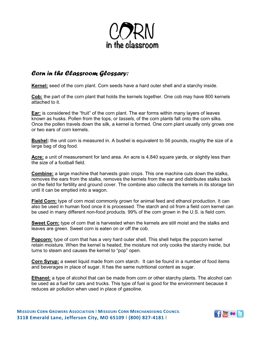 Corn in the Classroom Glossary