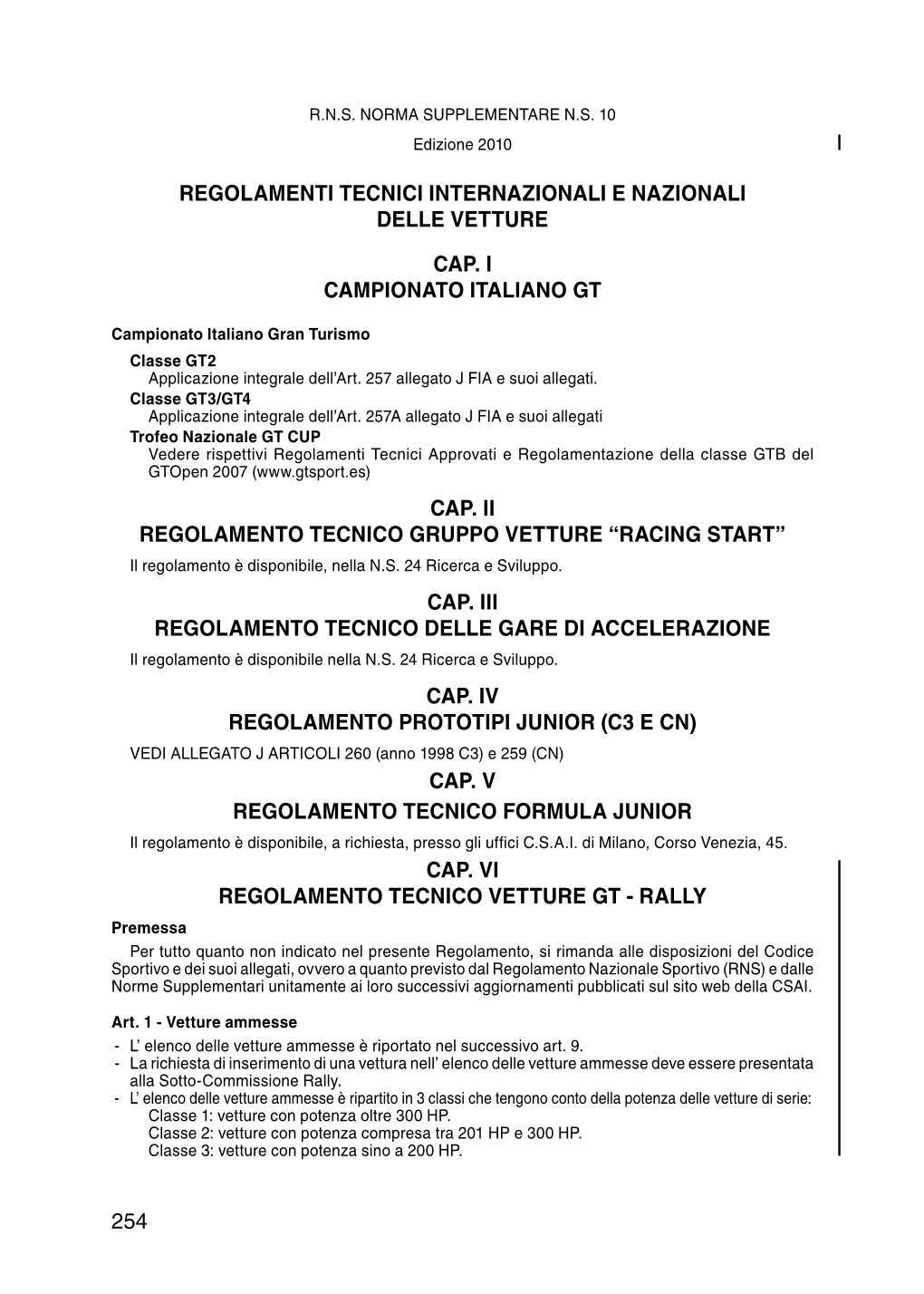 Regolamenti Tecnici Internazionali E Nazionali Delle Vetture