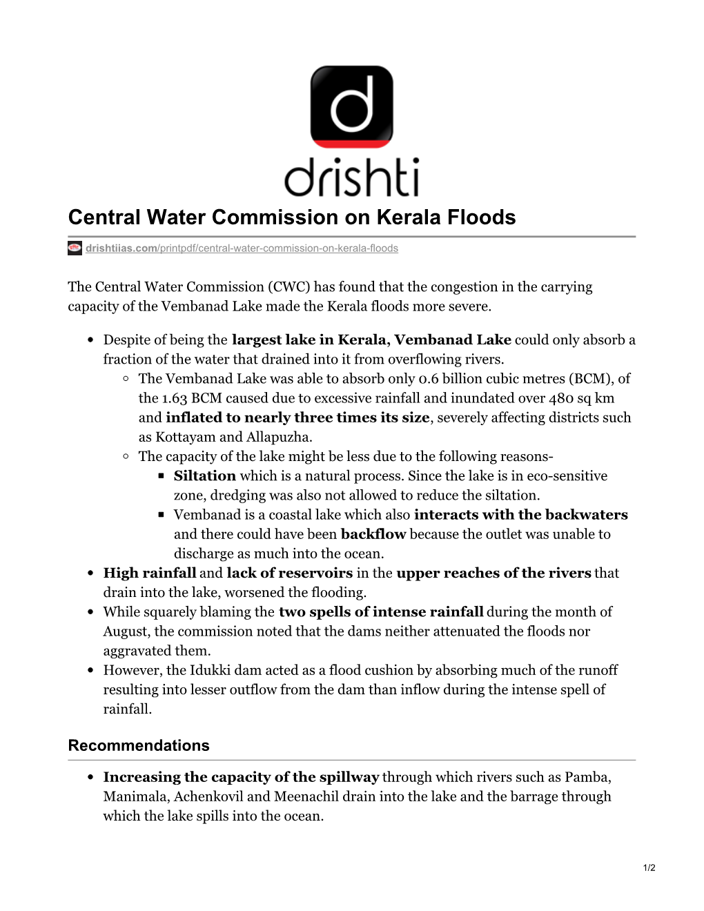Central Water Commission on Kerala Floods