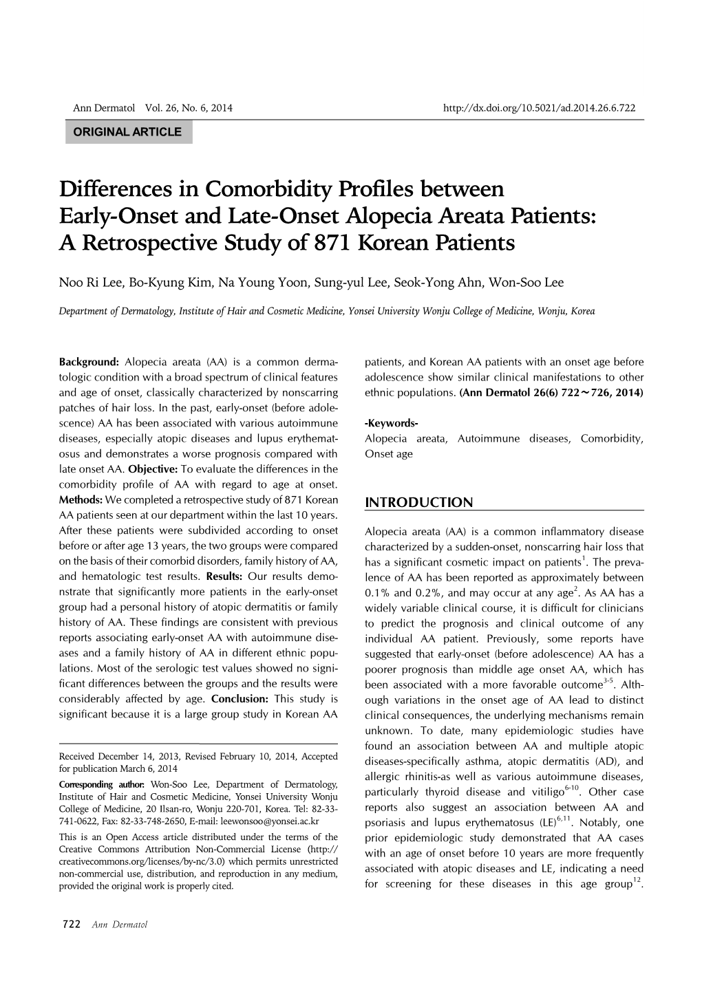 Differences in Comorbidity Profiles Between Early-Onset and Late-Onset Alopecia Areata Patients: a Retrospective Study of 871 Korean Patients