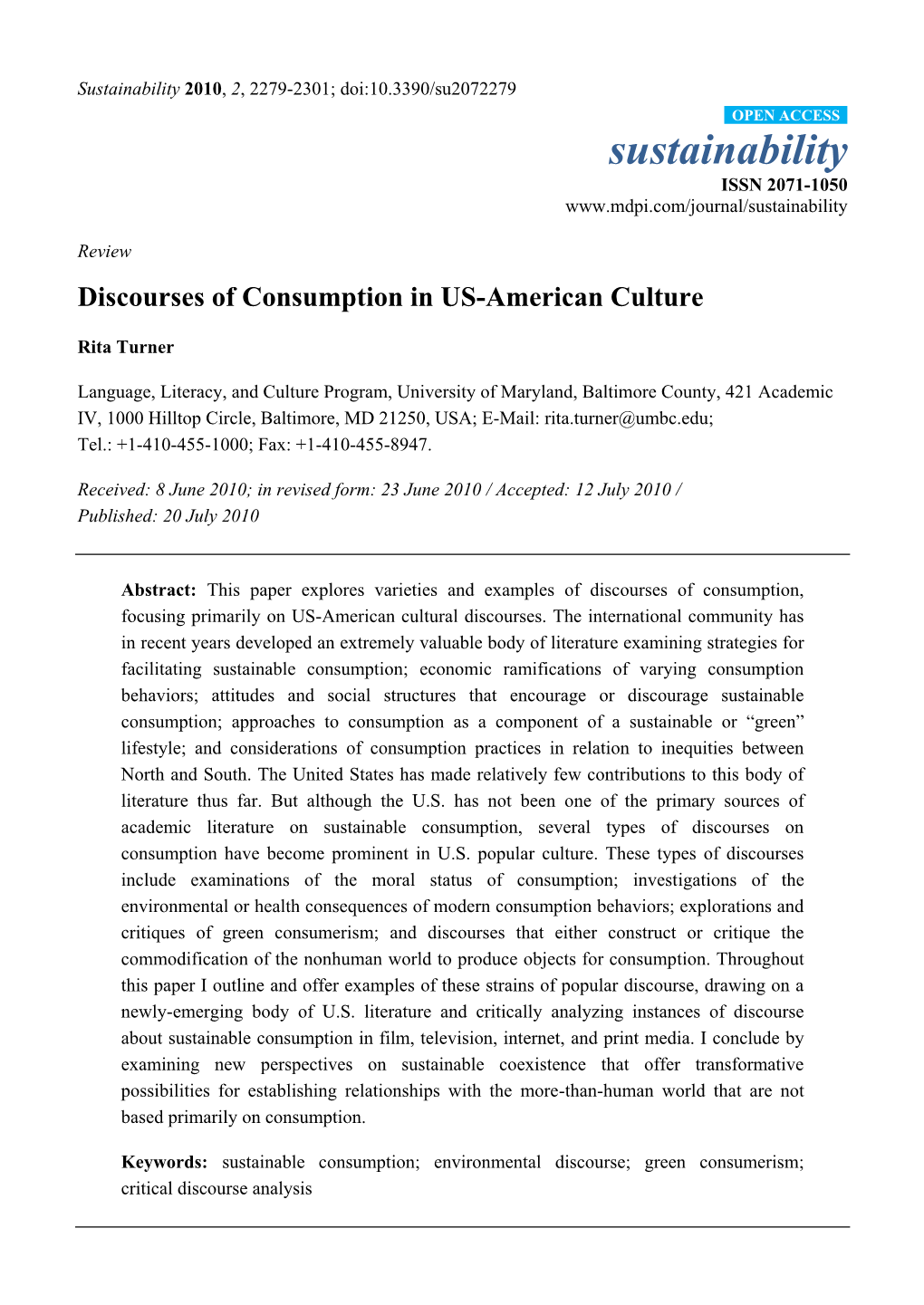 Discourses of Consumption in US-American Culture
