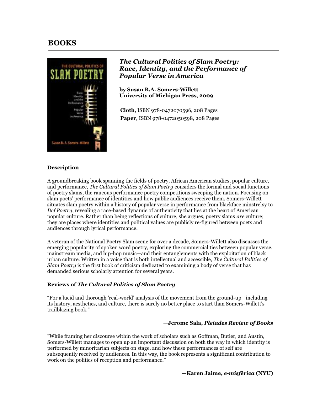 The Cultural Politics of Slam Poetry: Race, Identity, and the Performance of Popular Verse in America