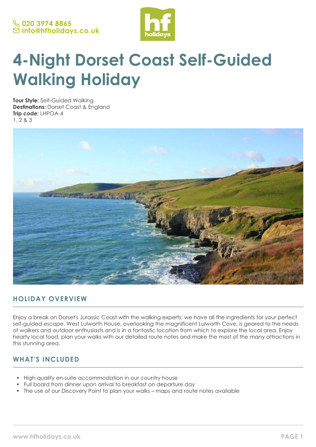 4-Night Dorset Coast Self-Guided Walking Holiday