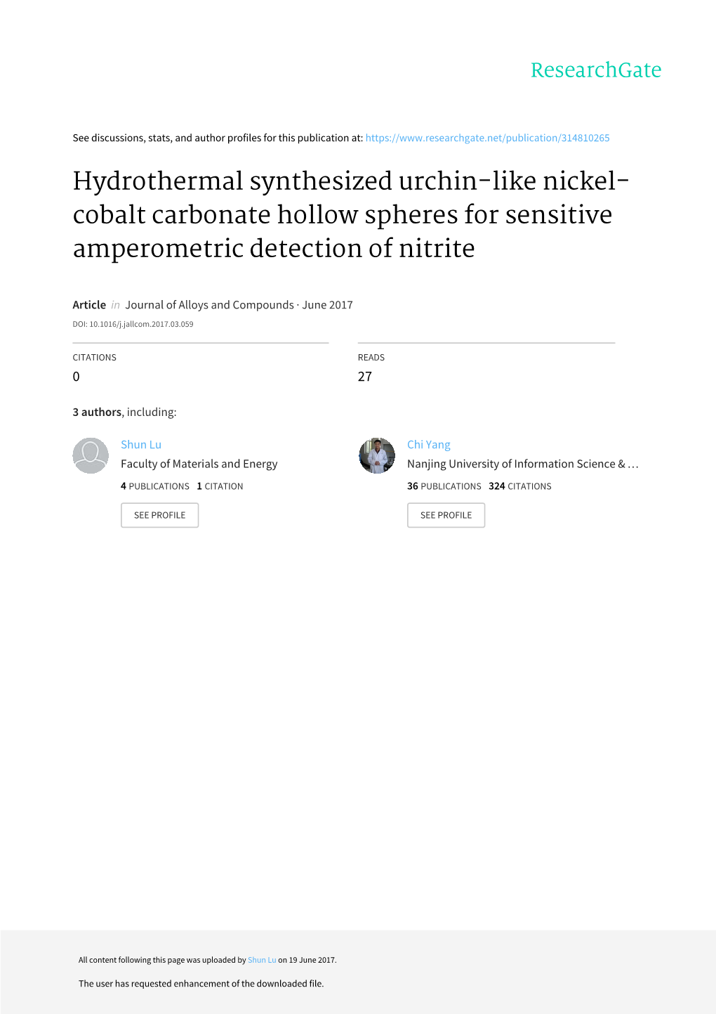 Hydrothermal Synthesized Urchin-Like Nickel-Cobalt Carbonate Hollow Spheres for Sensitive Amperometric Detection of Nitrite