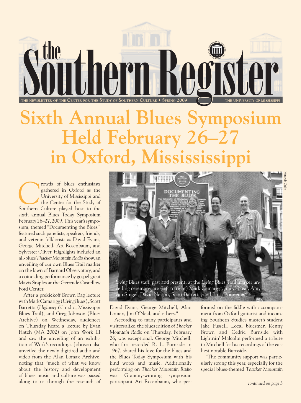 Sixth Annual Blues Symposium Held February 26–27 in Oxford, Missississippi Miranda Cully