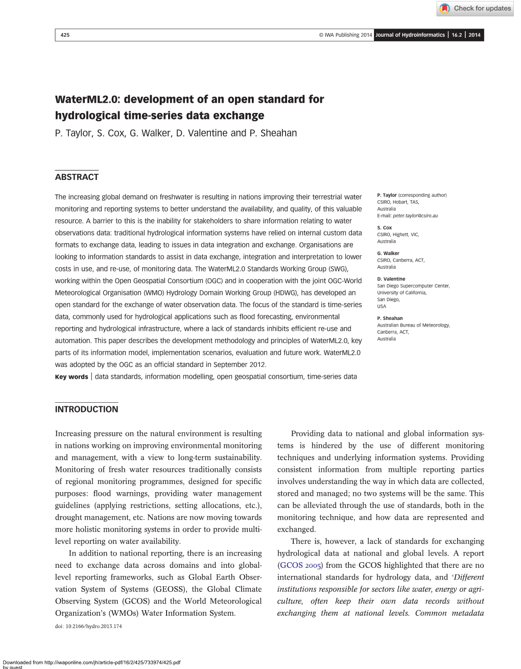 Waterml2.0: Development of an Open Standard for Hydrological Time-Series Data Exchange P