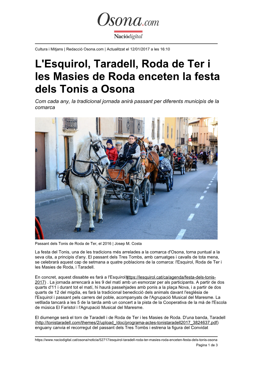 L'esquirol, Taradell, Roda De Ter I Les Masies De Roda Enceten La Festa