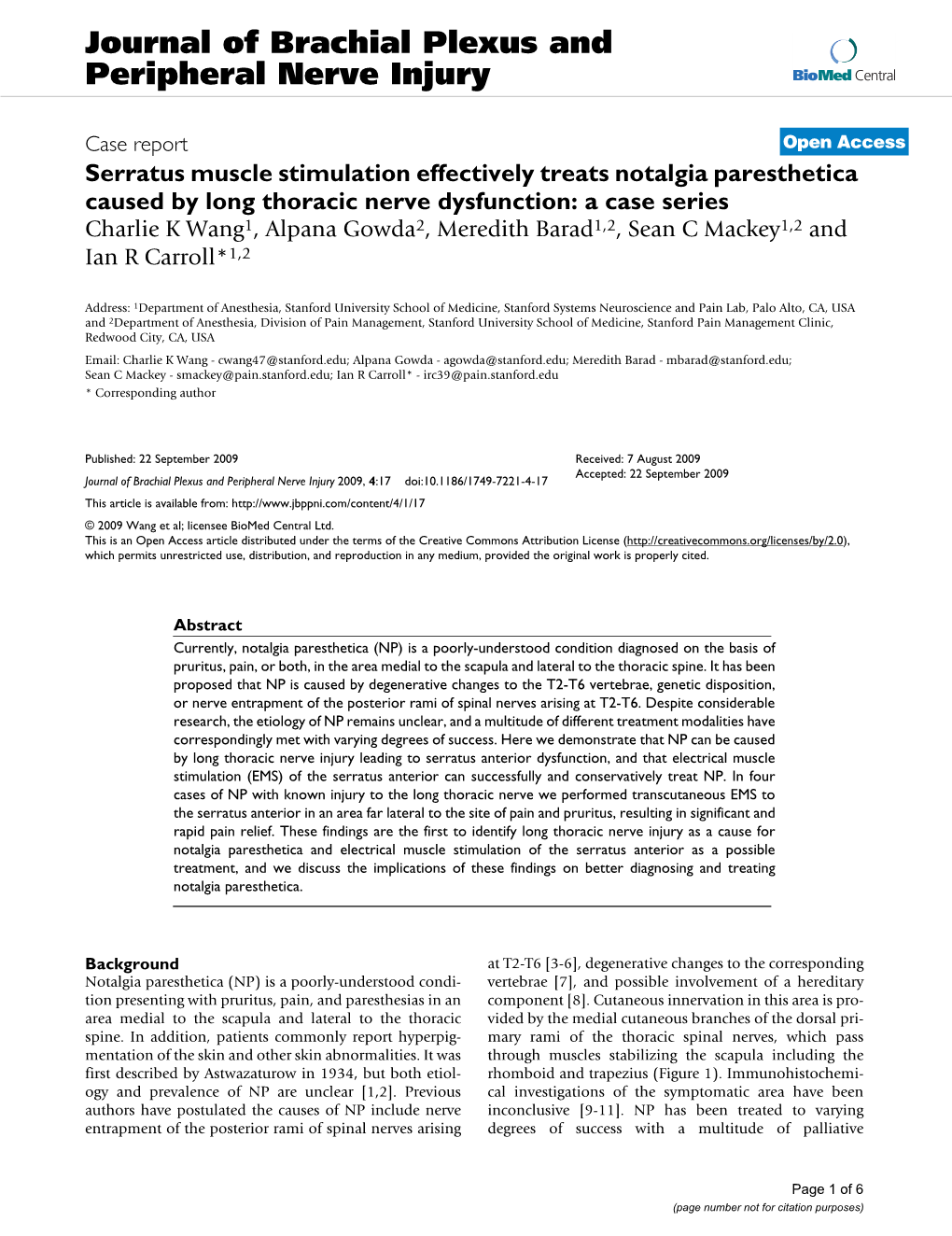 Journal of Brachial Plexus and Peripheral Nerve Injury Biomed Central