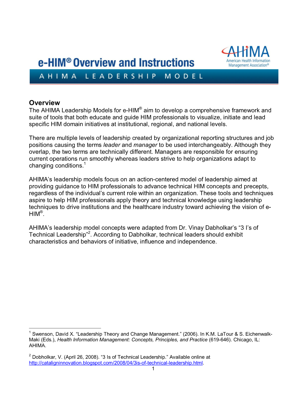 AHIMA Leadership Model: Overview and Instructions