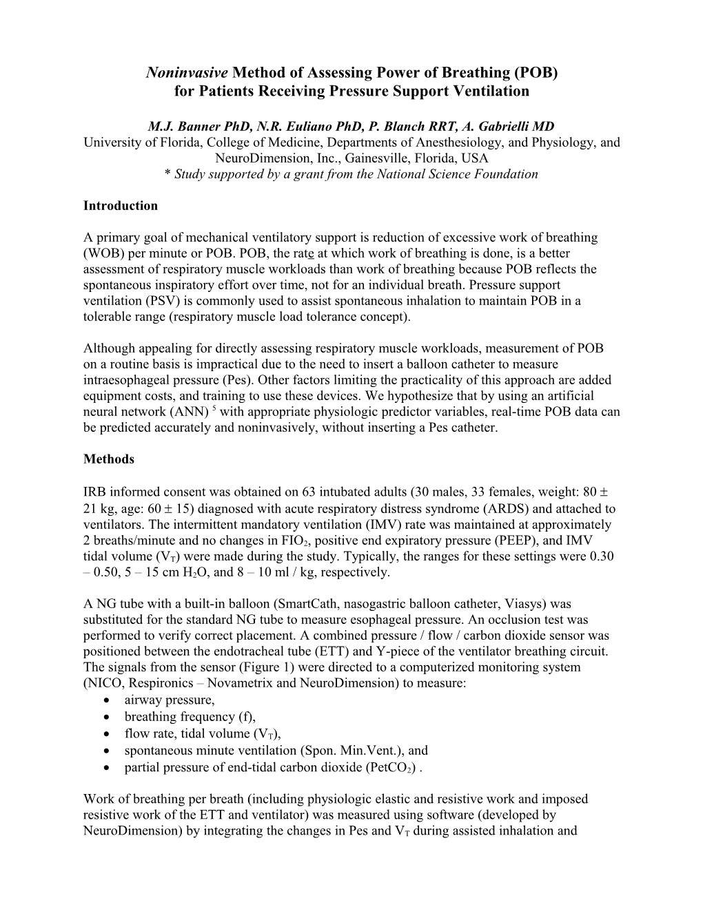 Noninvasive Method of Assessing Power of Breathing (POB)