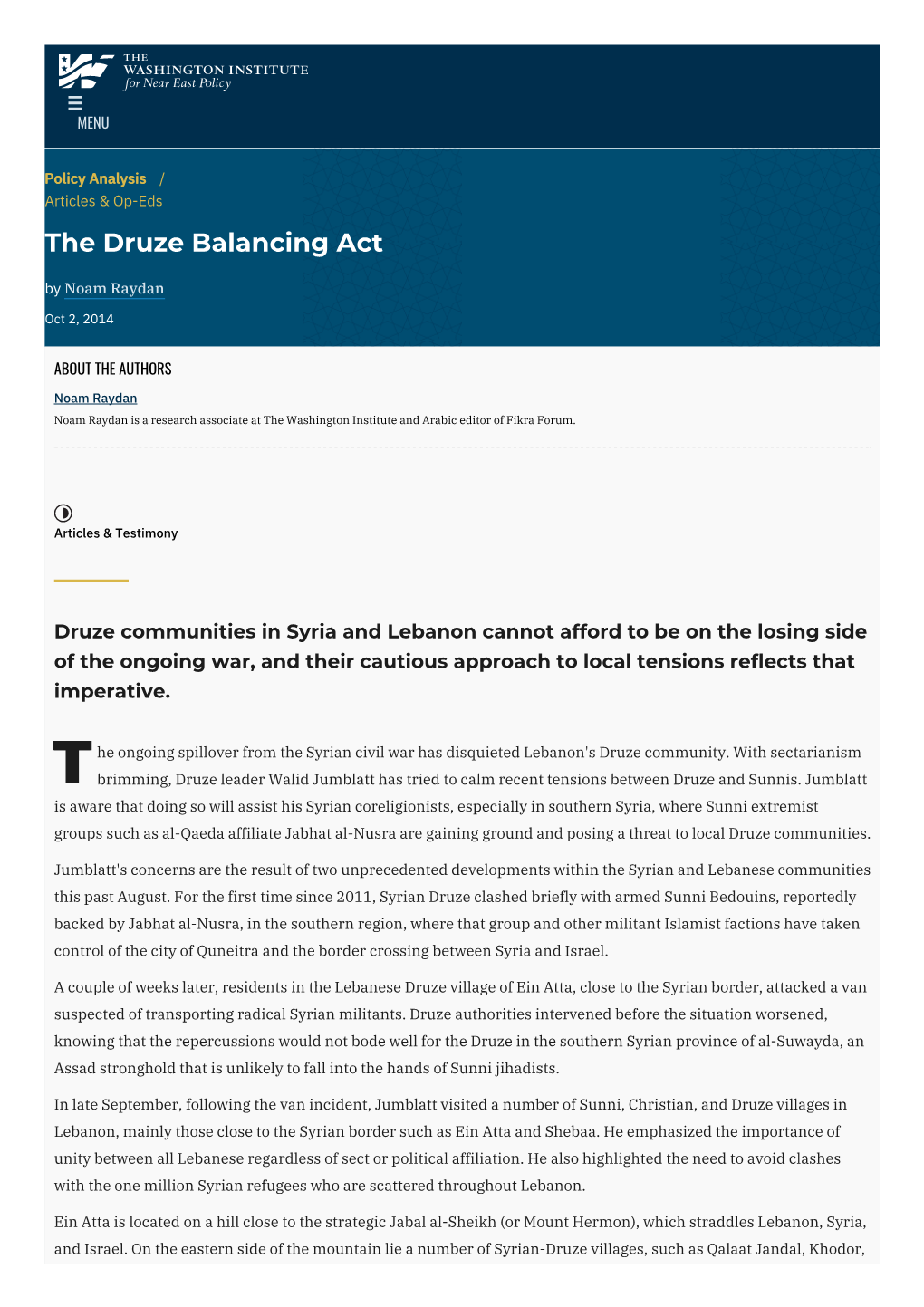 The Druze Balancing Act | the Washington Institute