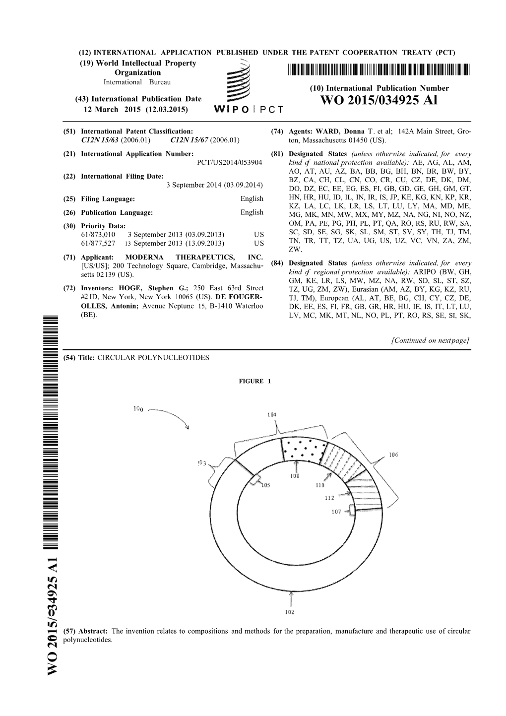 WO 2015/034925 Al 12 March 2015 (12.03.2015) P O P C T