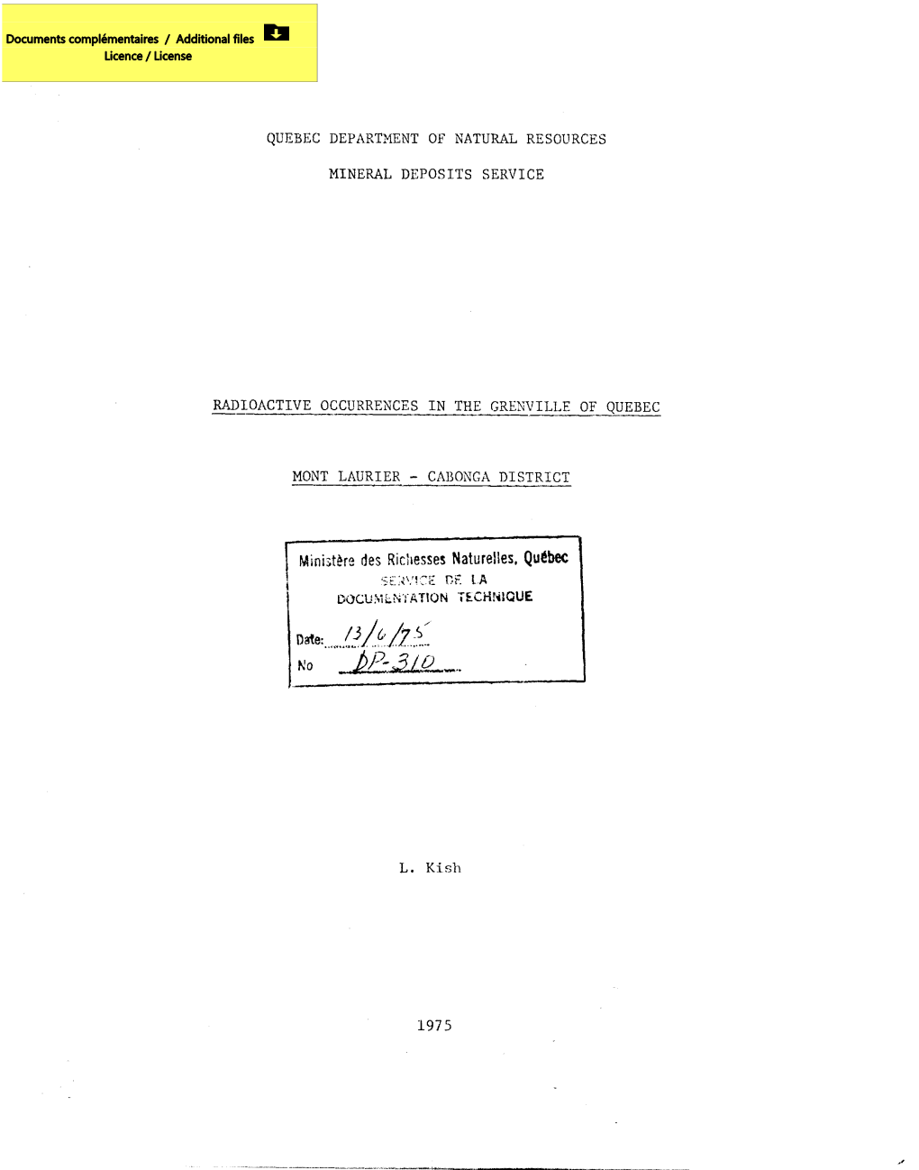 Radioactive Occurrences in the Grenville of Quebec: Mont-Laurier