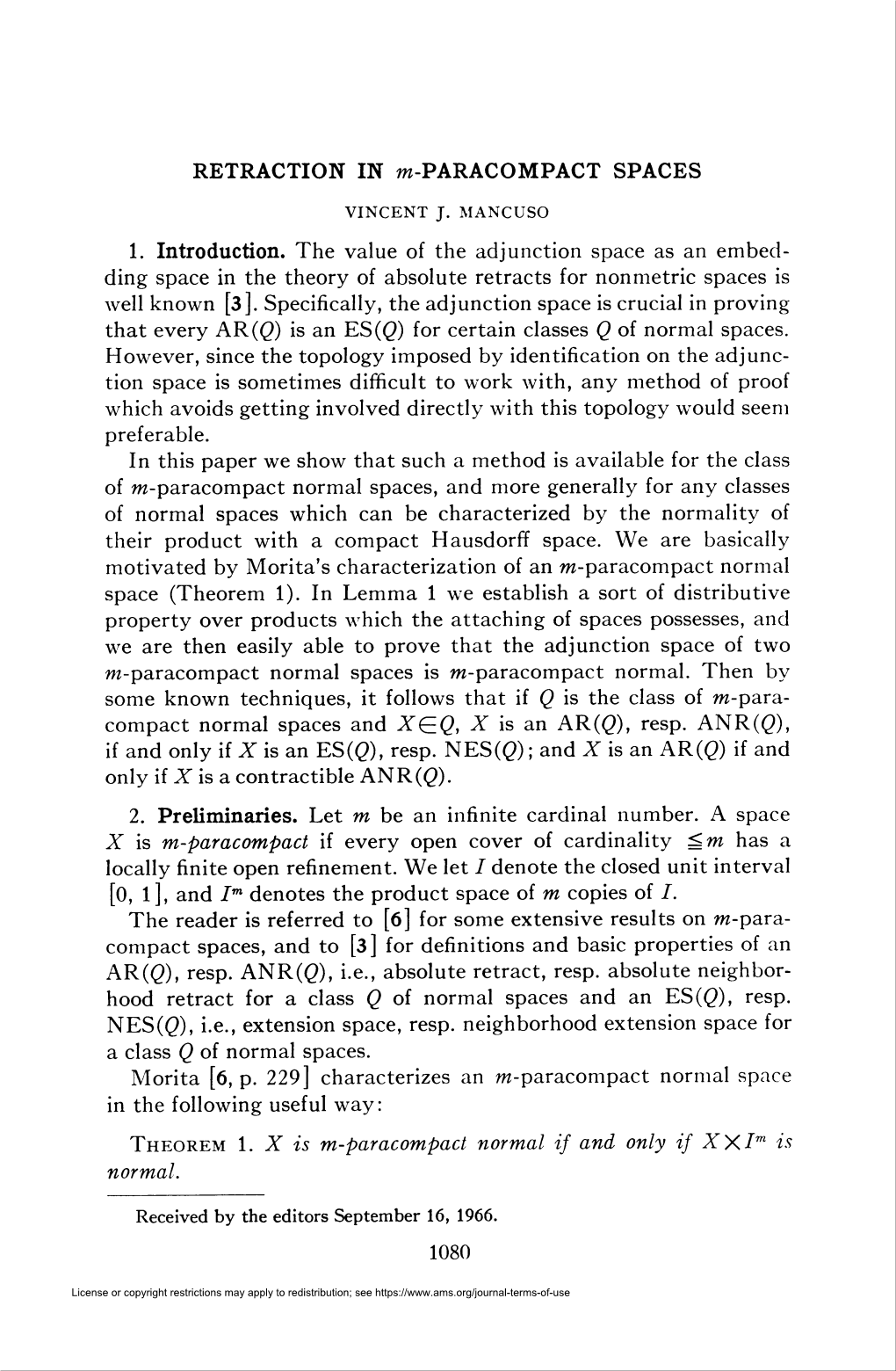 RETRACTION in W-PARACOMPACT SPACES