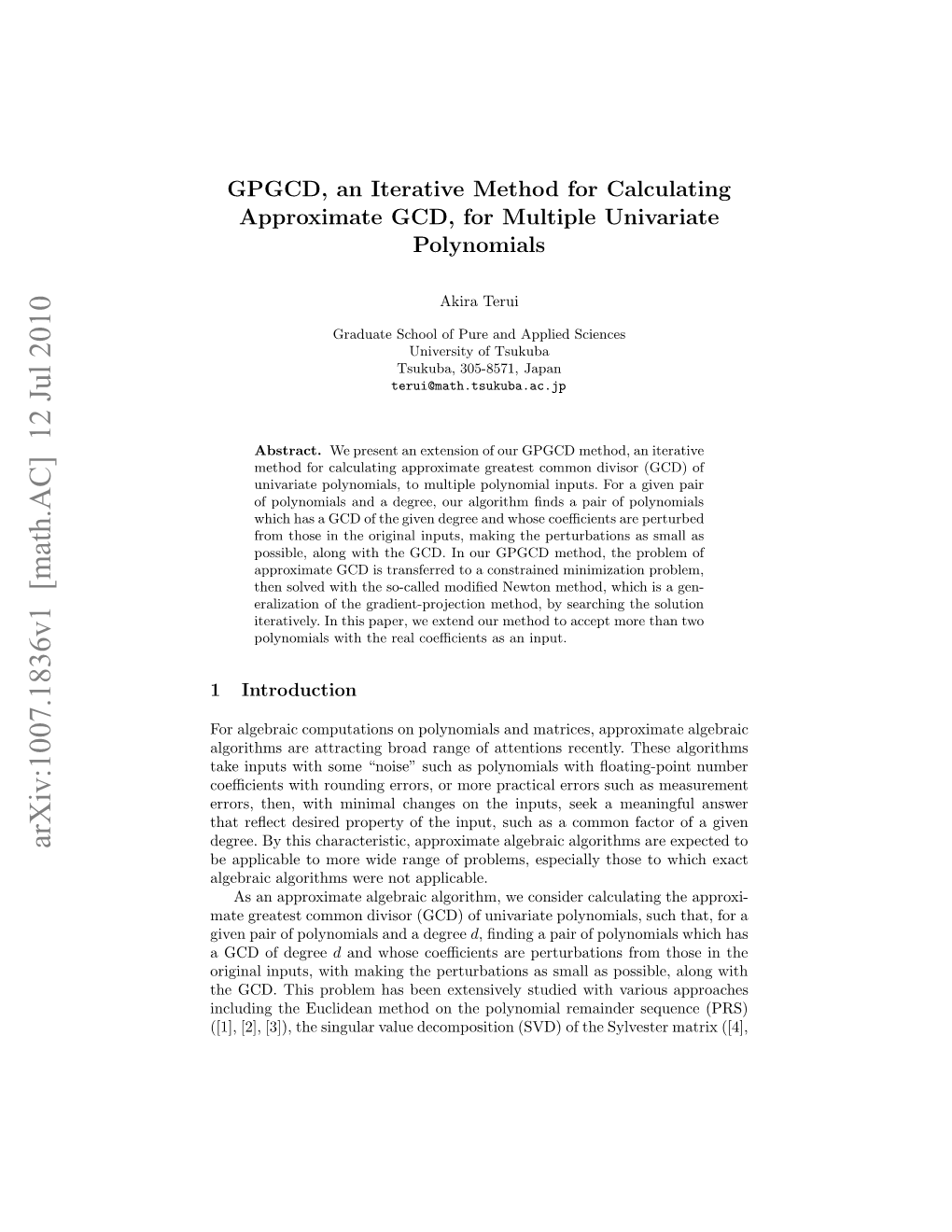 GPGCD, an Iterative Method for Calculating Approximate GCD, For