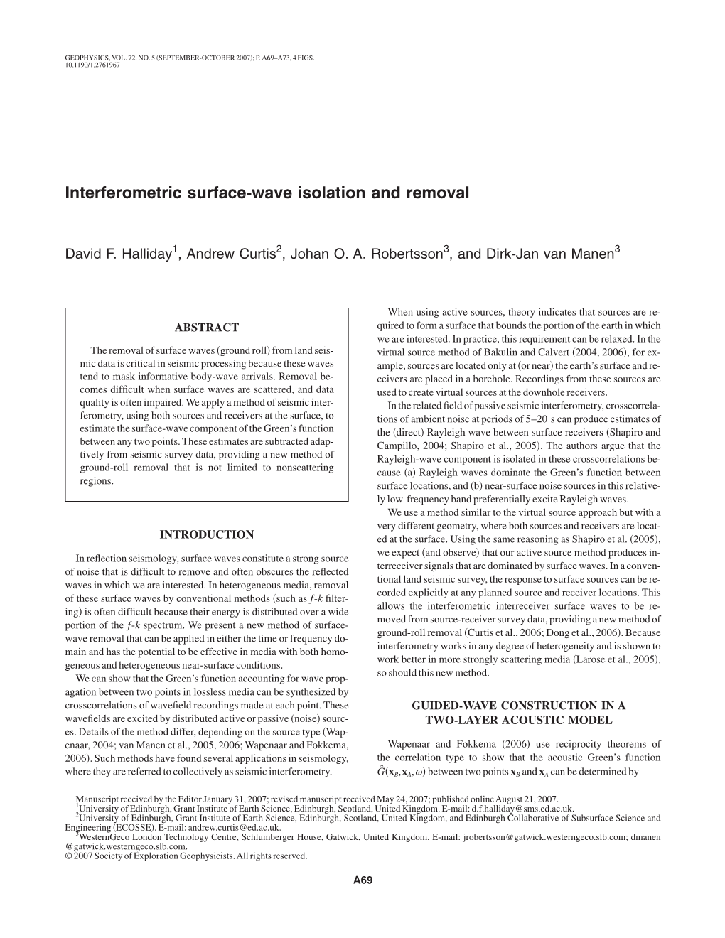 Interferometric Surface-Wave Isolation and Removal