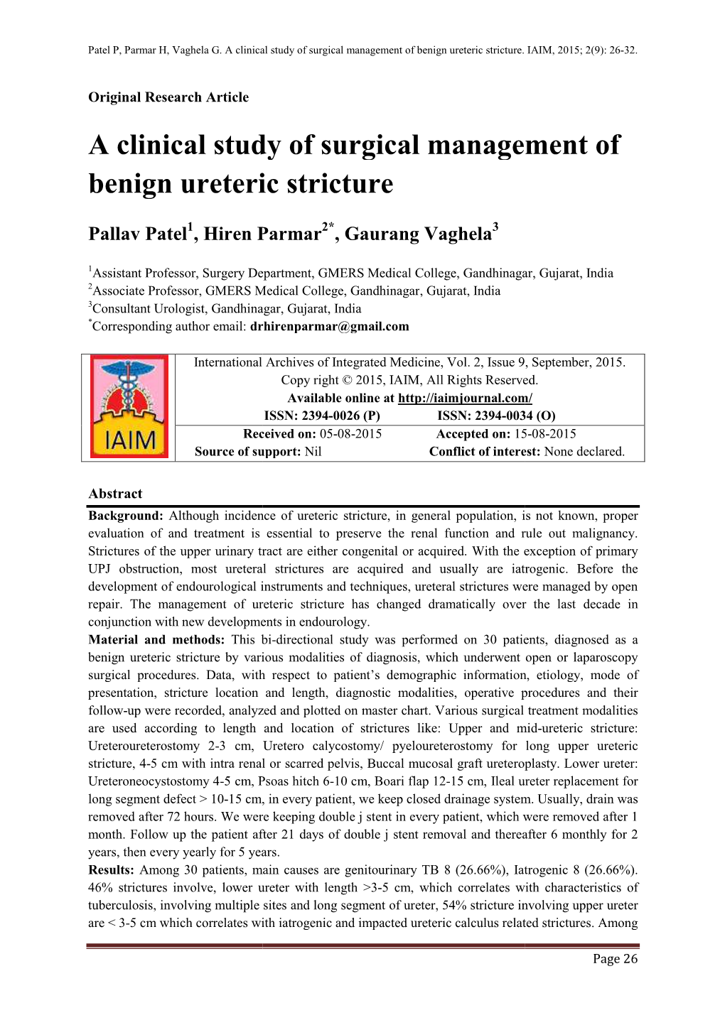 A Clinical Study of Surgical Management of Benign Ureteric Stricture