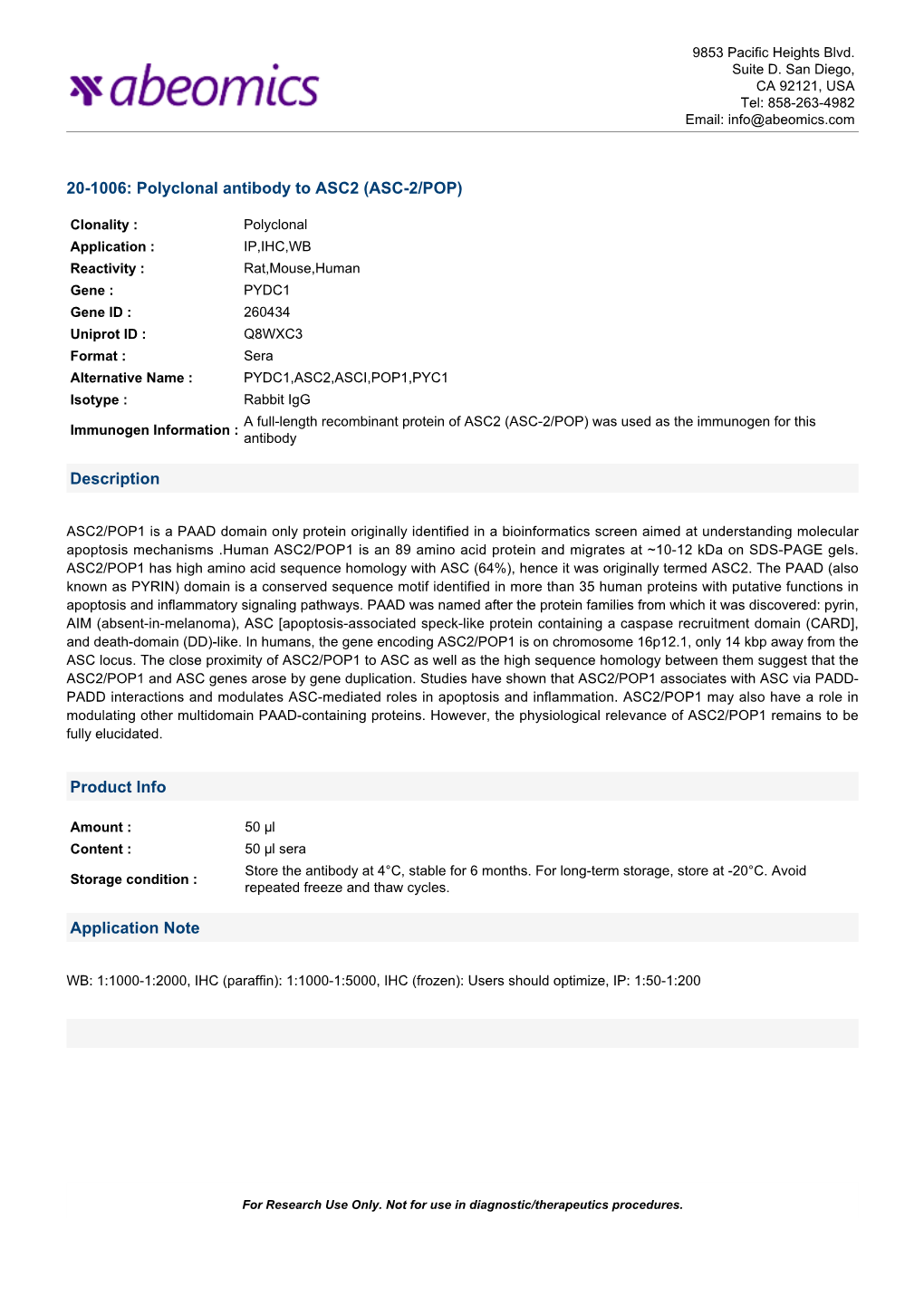 Polyclonal Antibody to ASC2 (ASC-2/POP)