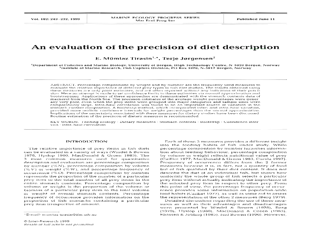 An Evaluation of the Precision of Diet Description