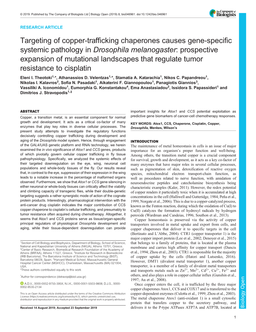 Targeting of Copper-Trafficking Chaperones Causes Gene-Specific