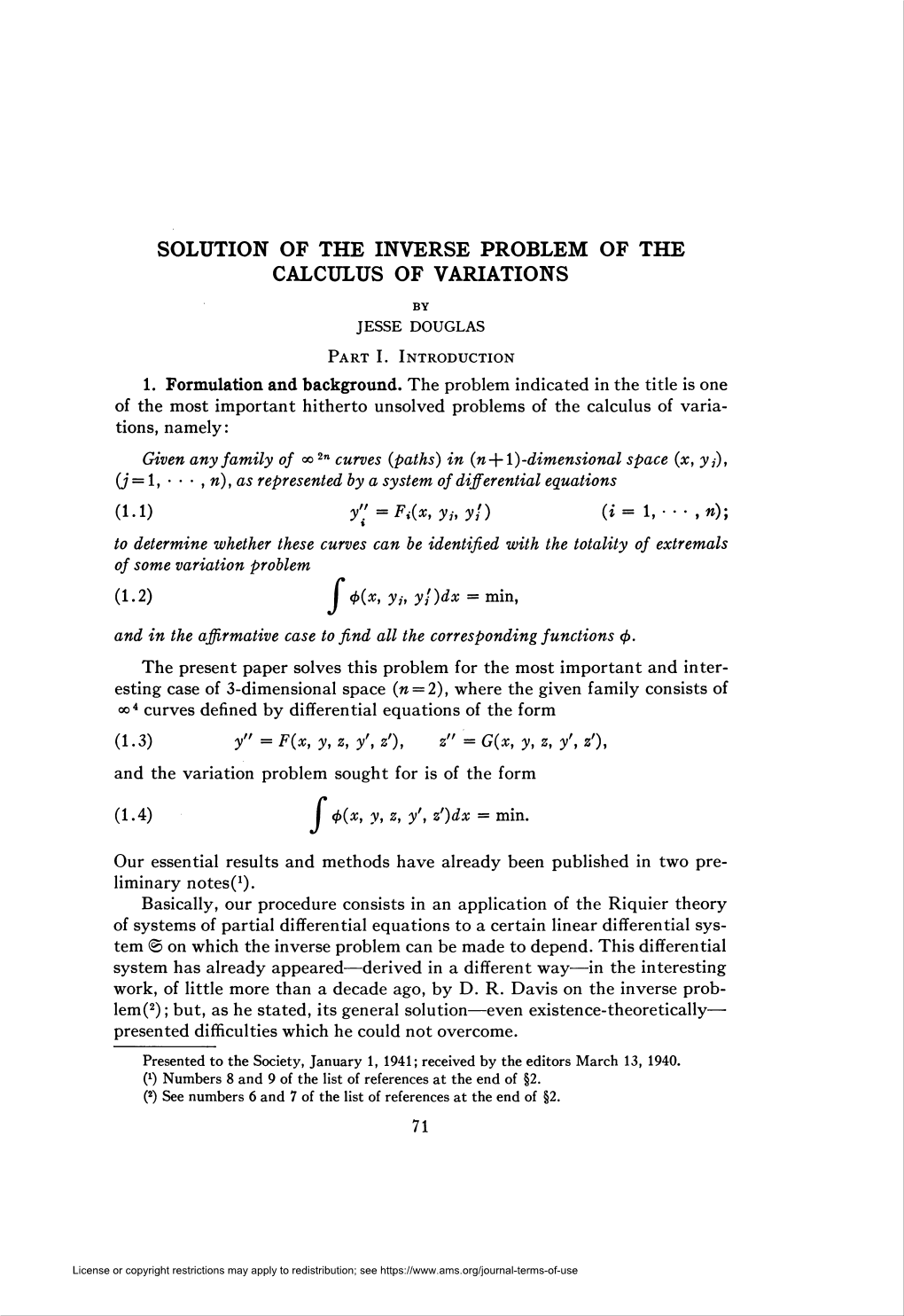 Solution of the Inverse Problem of the Calculus of Variations