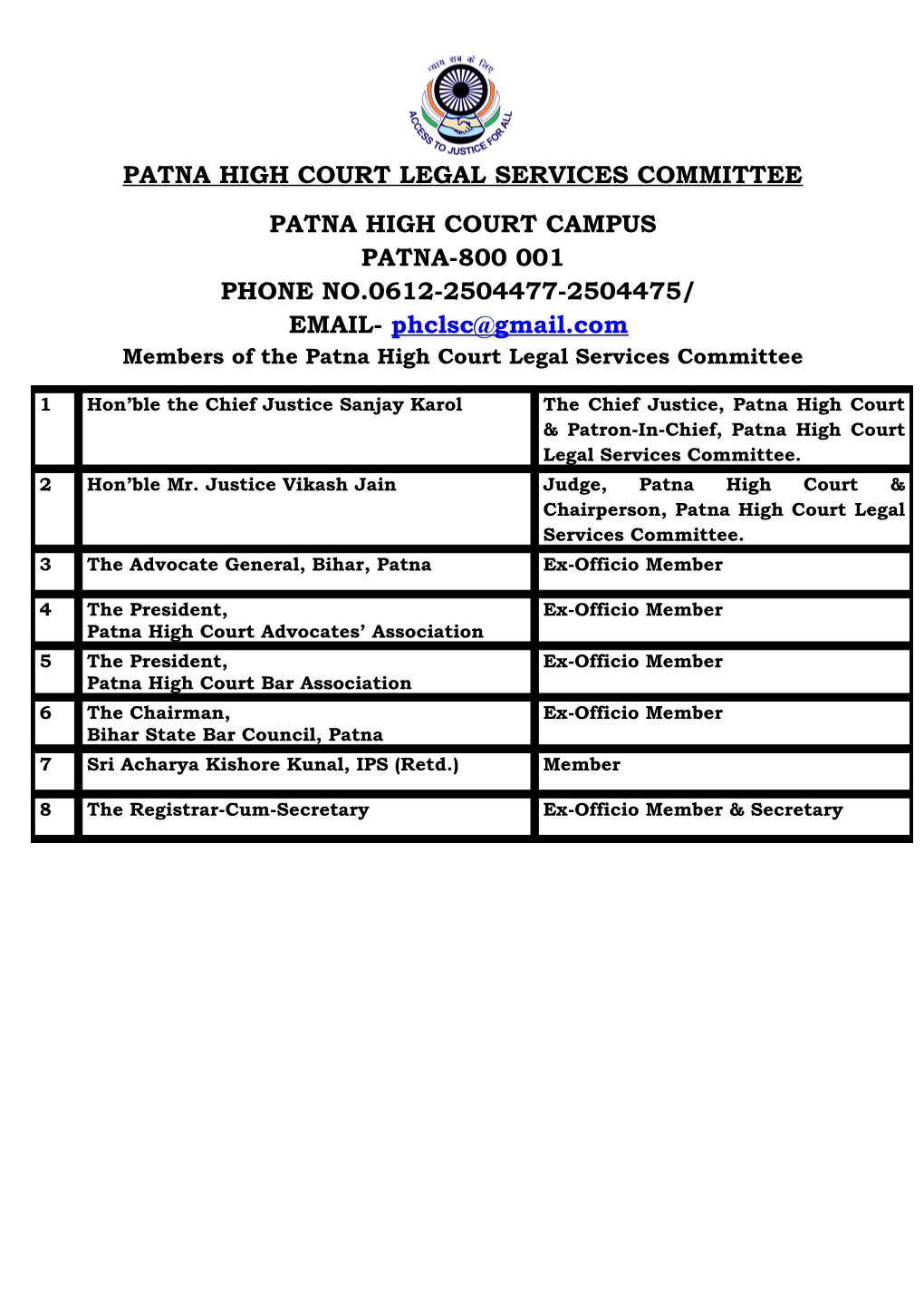 Hon'ble Chairpeson High Court Legal Services Committee, Patna