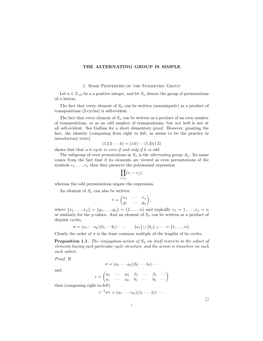 Simplicity of the Alternating Group Let G Be a Group