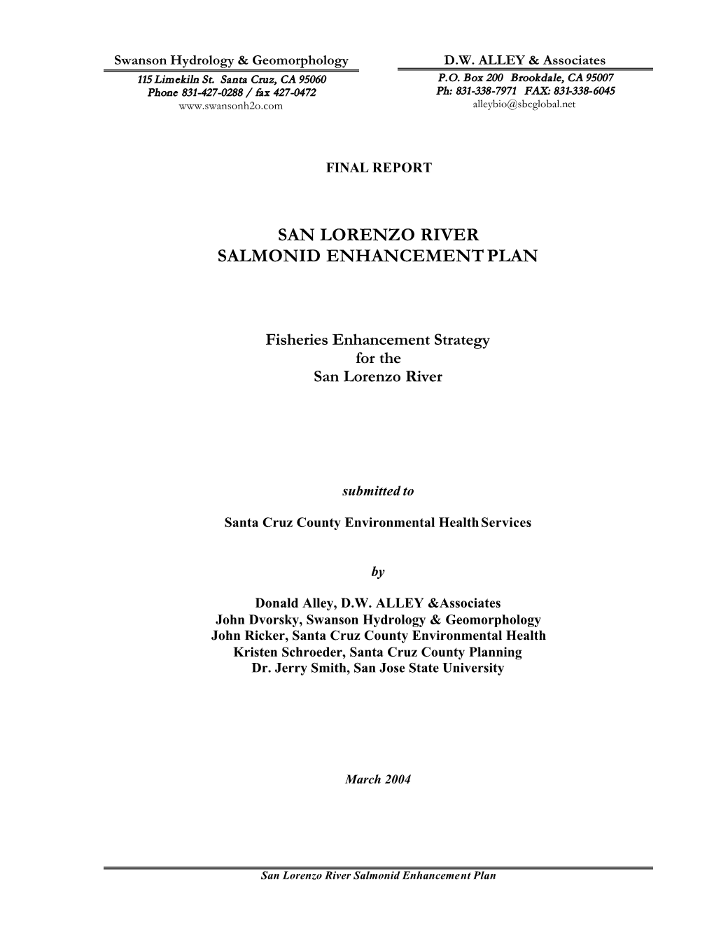 San Lorenzo River Salmonid Enhancement Plan (3/2004)