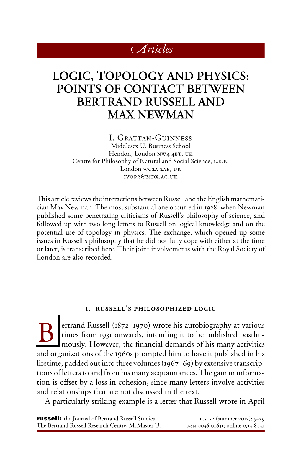 Logic, Topology and Physics: Points of Contact Between Bertrand Russell