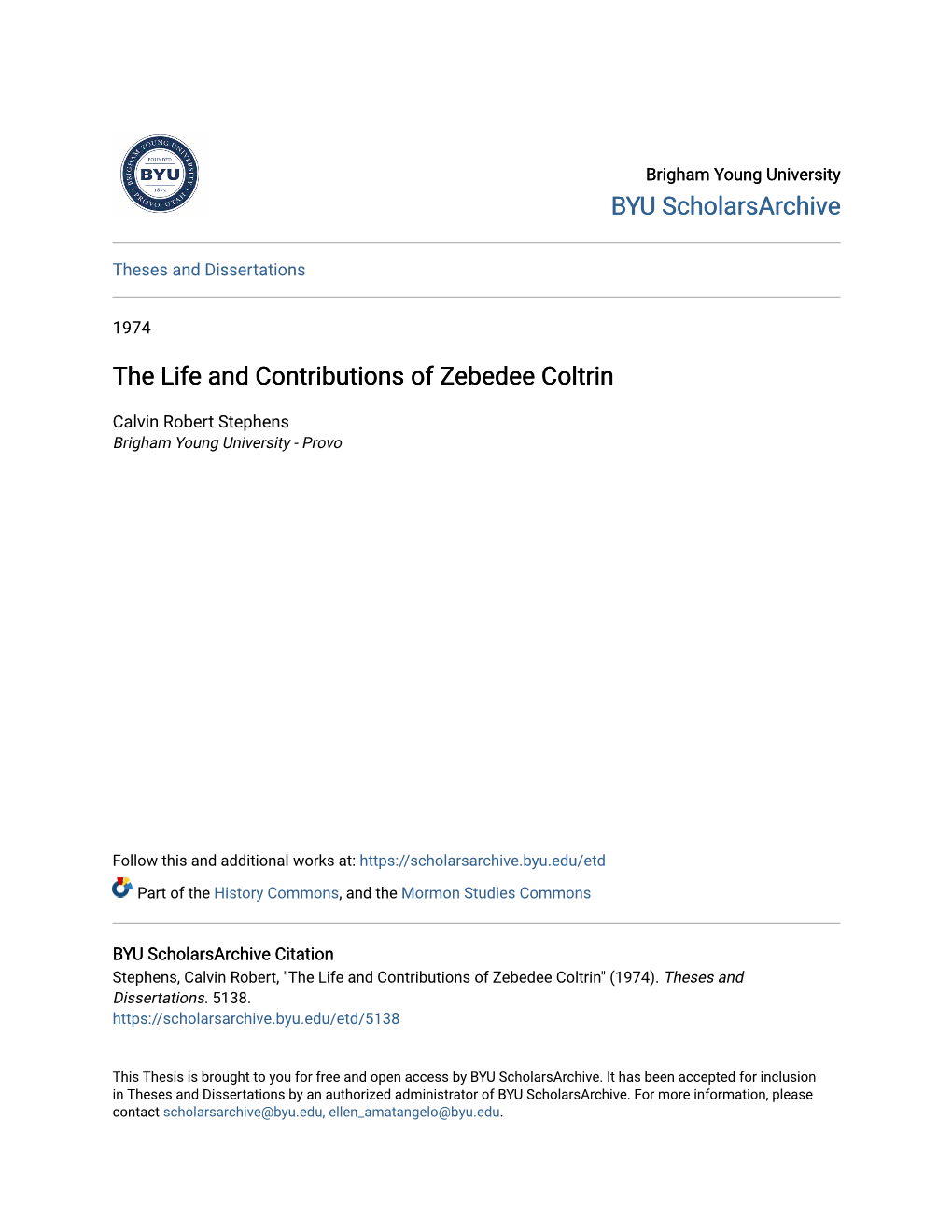 The Life and Contributions of Zebedee Coltrin