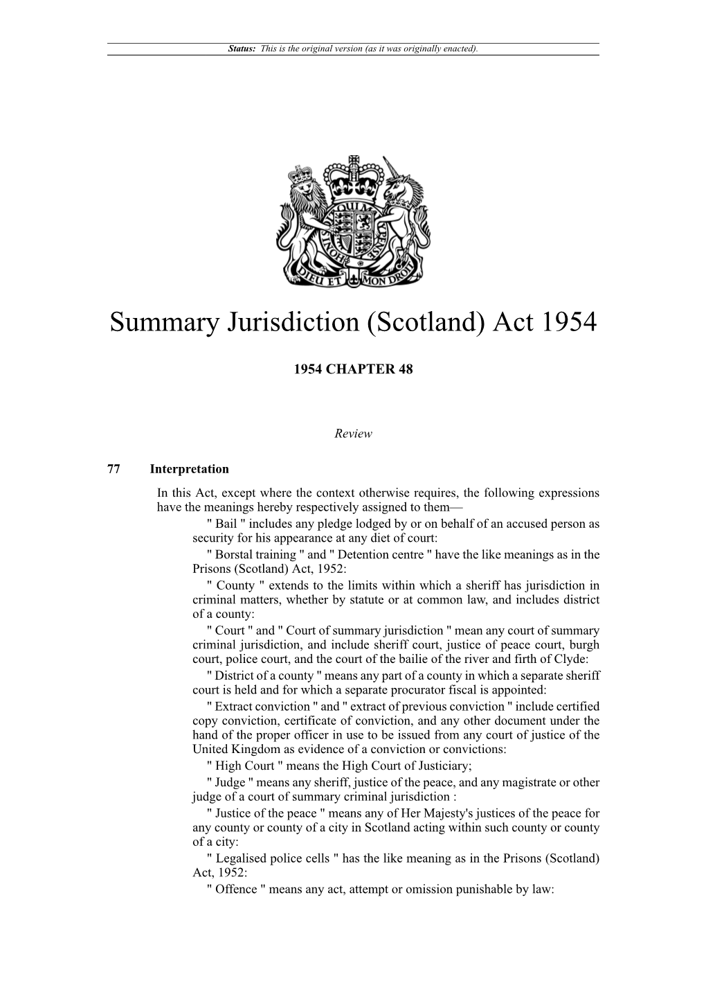 Summary Jurisdiction (Scotland) Act 1954