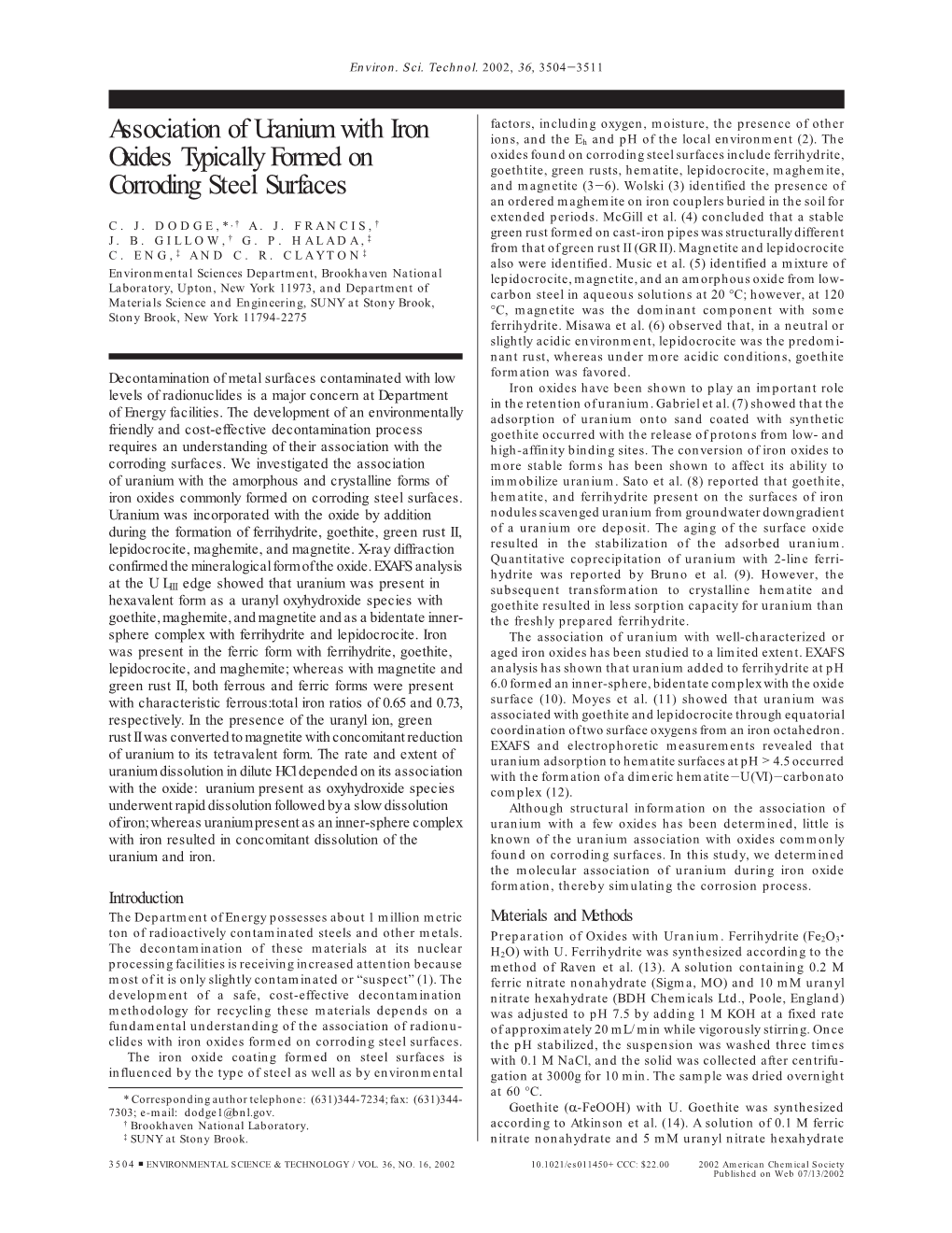 Association of Uranium with Iron Oxides Typically Formed On