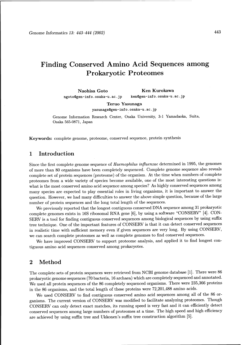 Finding Conserved Amino Acid Sequences Among Prokaryotic Proteomes