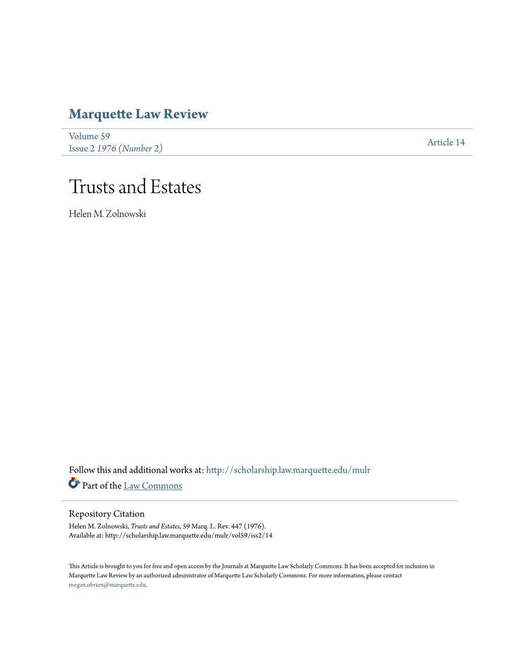 Trusts and Estates Helen M