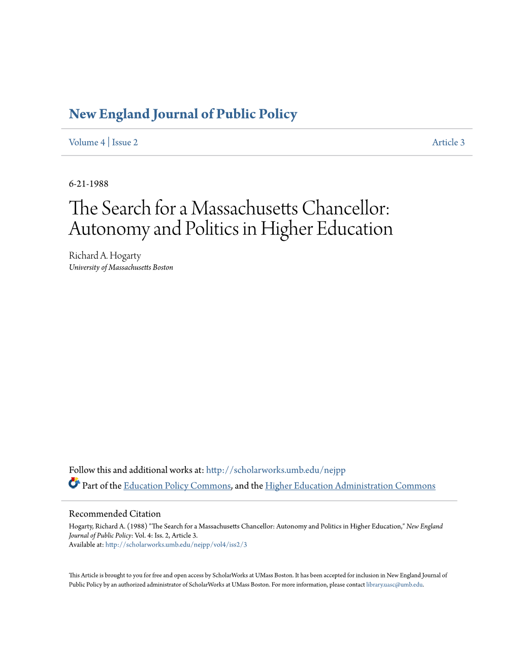 Autonomy and Politics in Higher Education Richard A