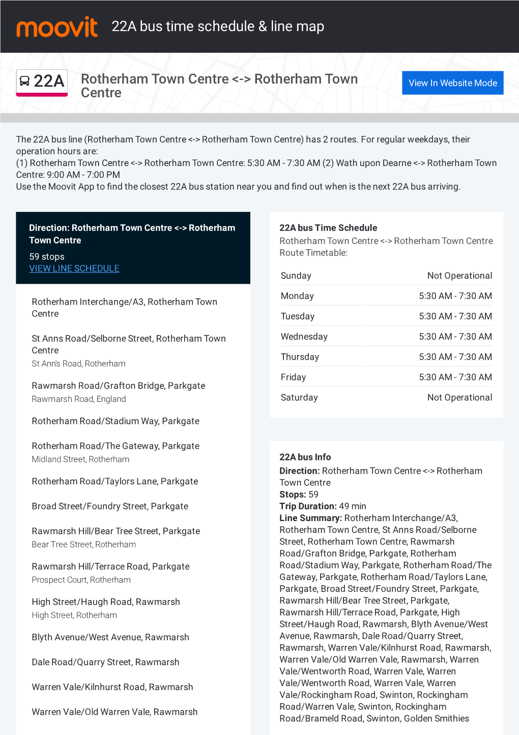 22A Bus Time Schedule & Line Route