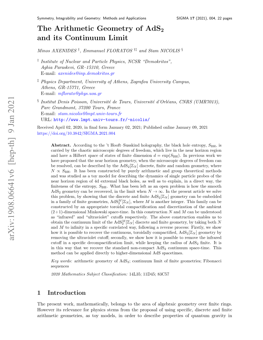 Arxiv:1908.06641V6 [Hep-Th] 9 Jan 2021 Cutoﬀ in a Speciﬁc Decompactiﬁcation Limit, While Keeping the Radius of Ads2 ﬁnite