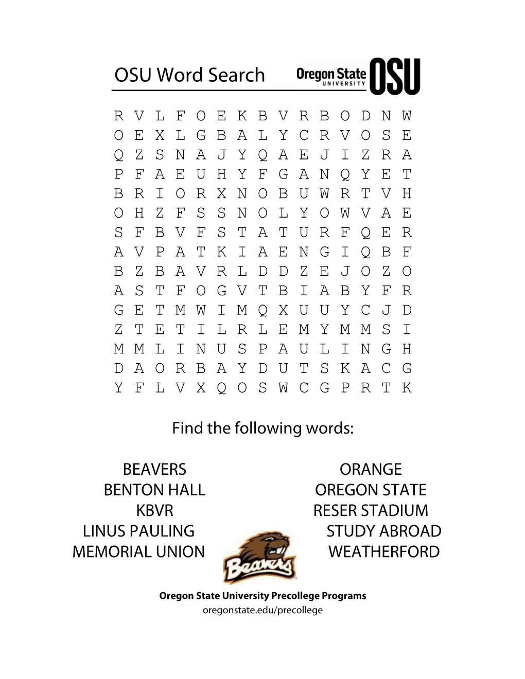 OSU Word Search