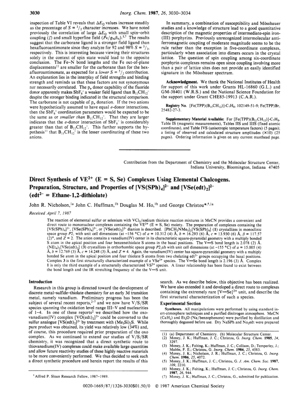 Complexes Using Elemental Chalcogens