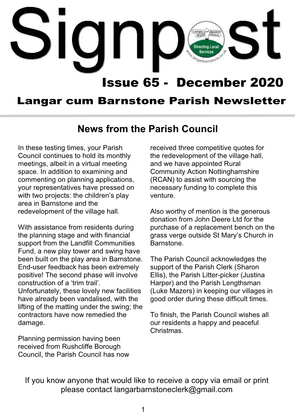 Issue 65 - December 2020 Langar Cum Barnstone Parish Newsletter