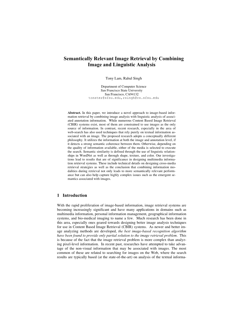 Semantically Relevant Image Retrieval by Combining Image and Linguistic Analysis