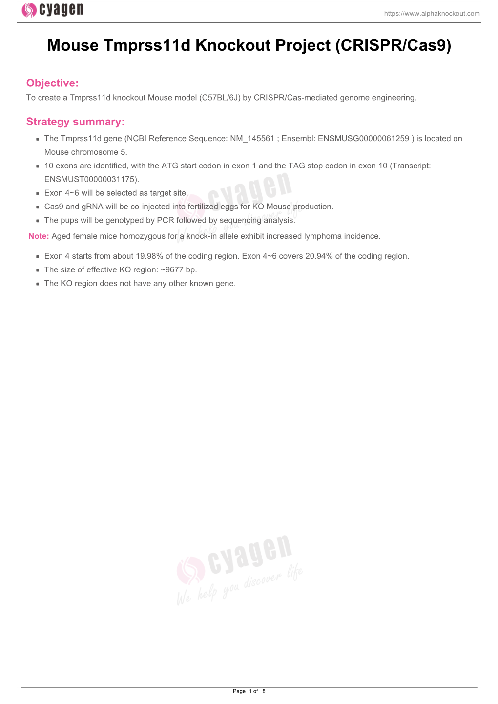 Mouse Tmprss11d Knockout Project (CRISPR/Cas9)