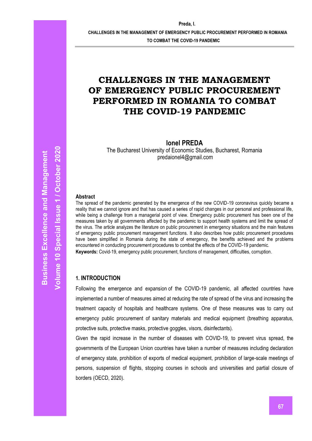 Challenges in the Management of Emergency Public Procurement Performed in Romania to Combat the Covid-19 Pandemic