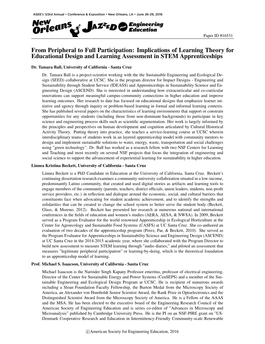 From Peripheral to Full Participation: Implications of Learning Theory for Educational Design and Learning Assessment in STEM Apprenticeships