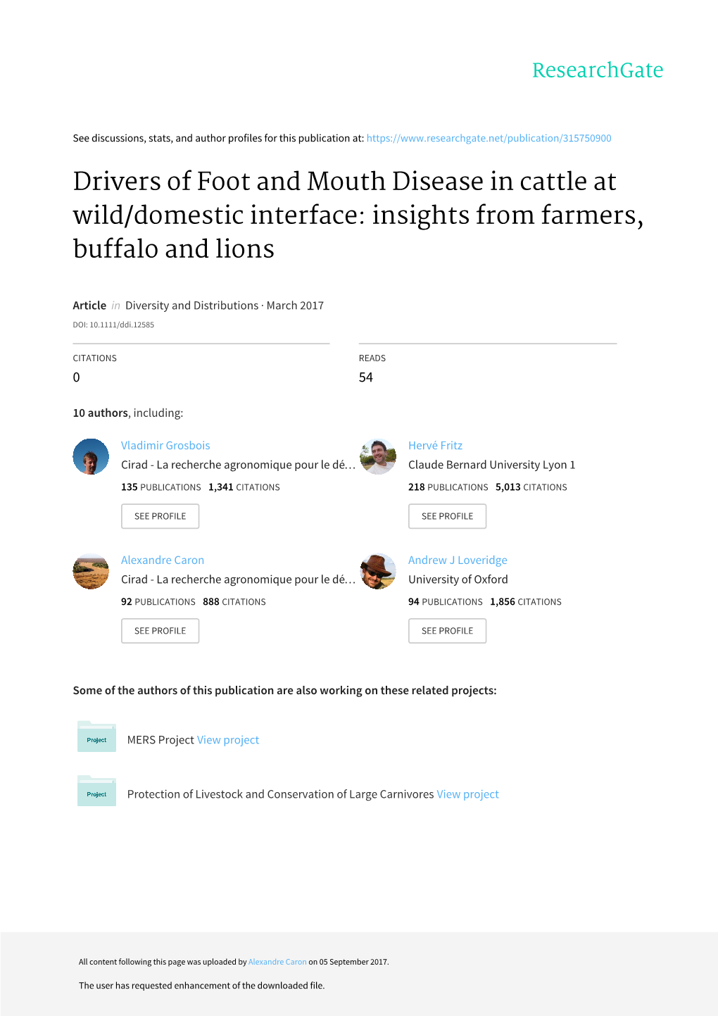 Drivers of Foot‐And‐Mouth Disease in Cattle at Wild/Domestic