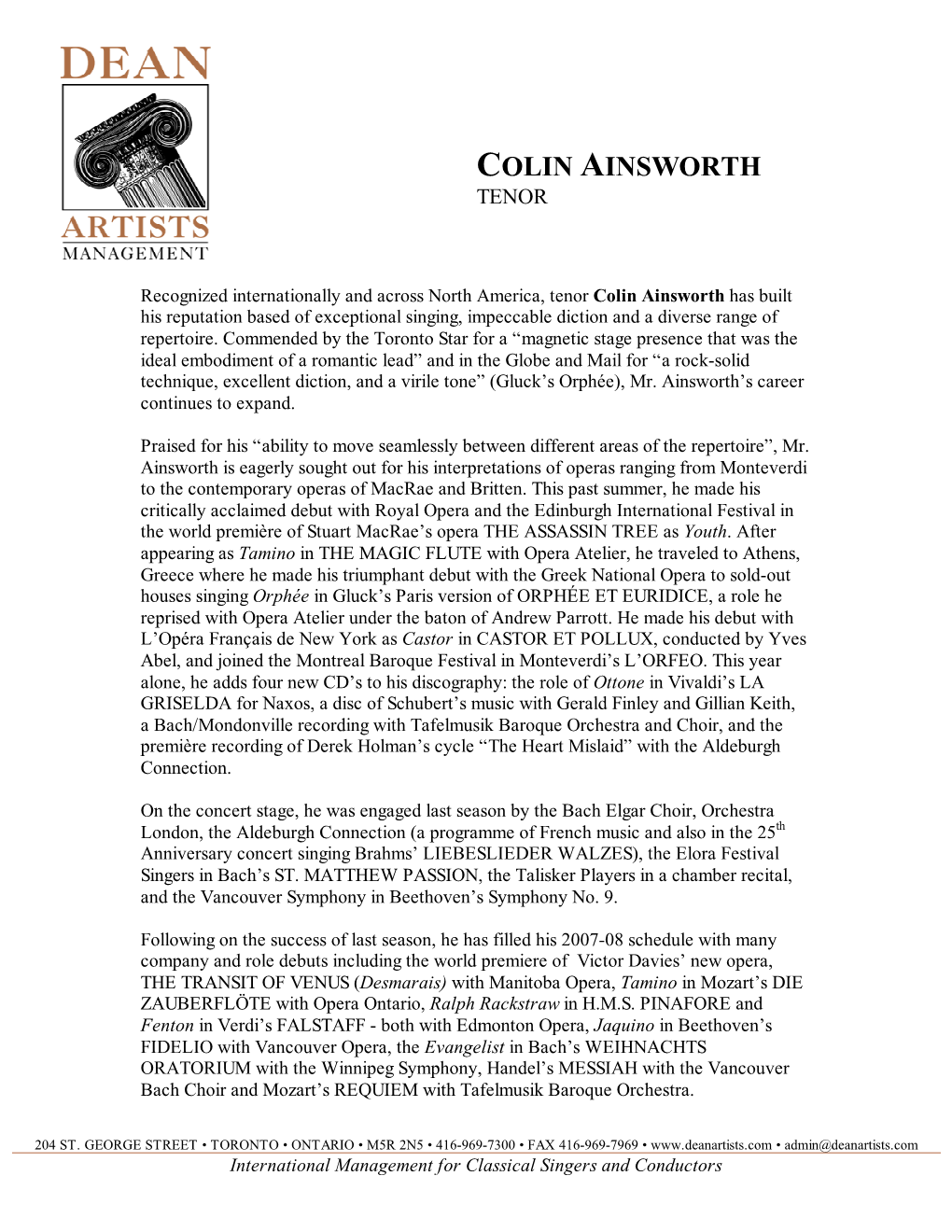 Colin Ainsworth Tenor