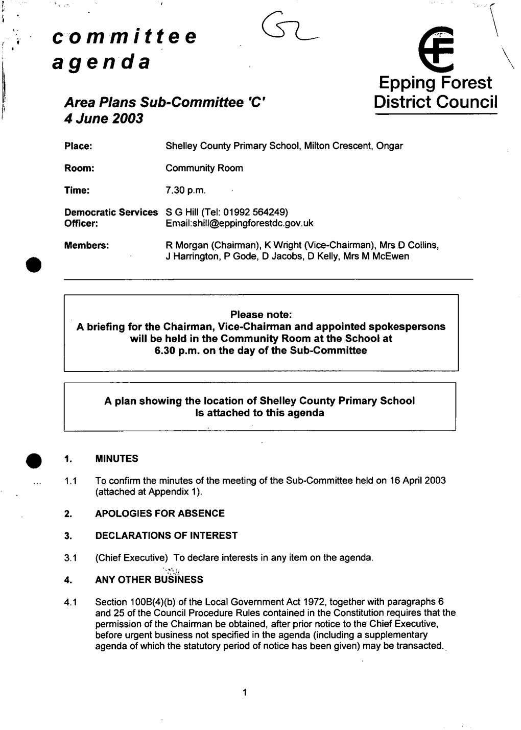 Committee Agenda Epping Forest Area Plans Sub-Committee 'C' District Council 4 June 2003