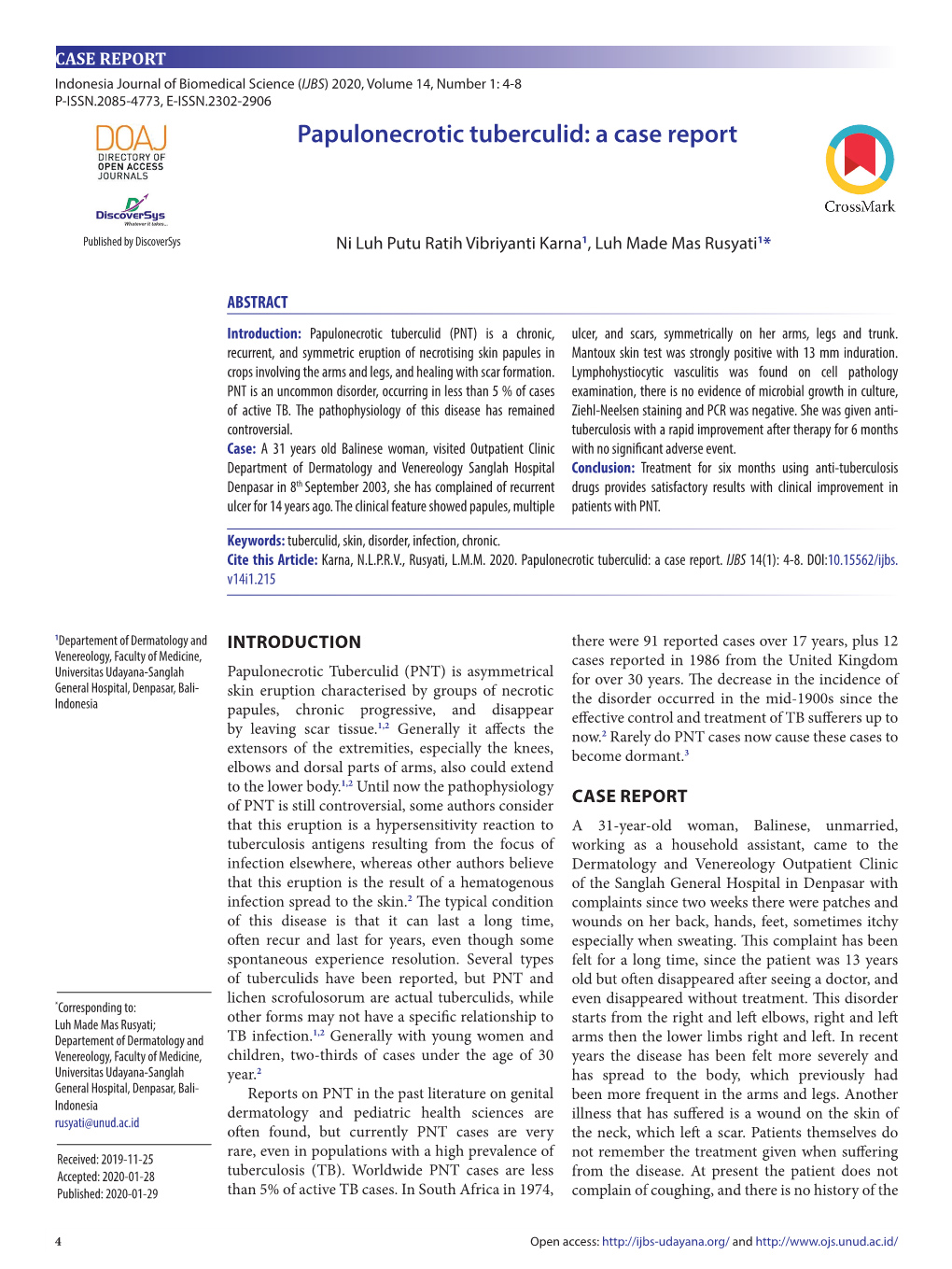 Papulonecrotic Tuberculid: a Case Report