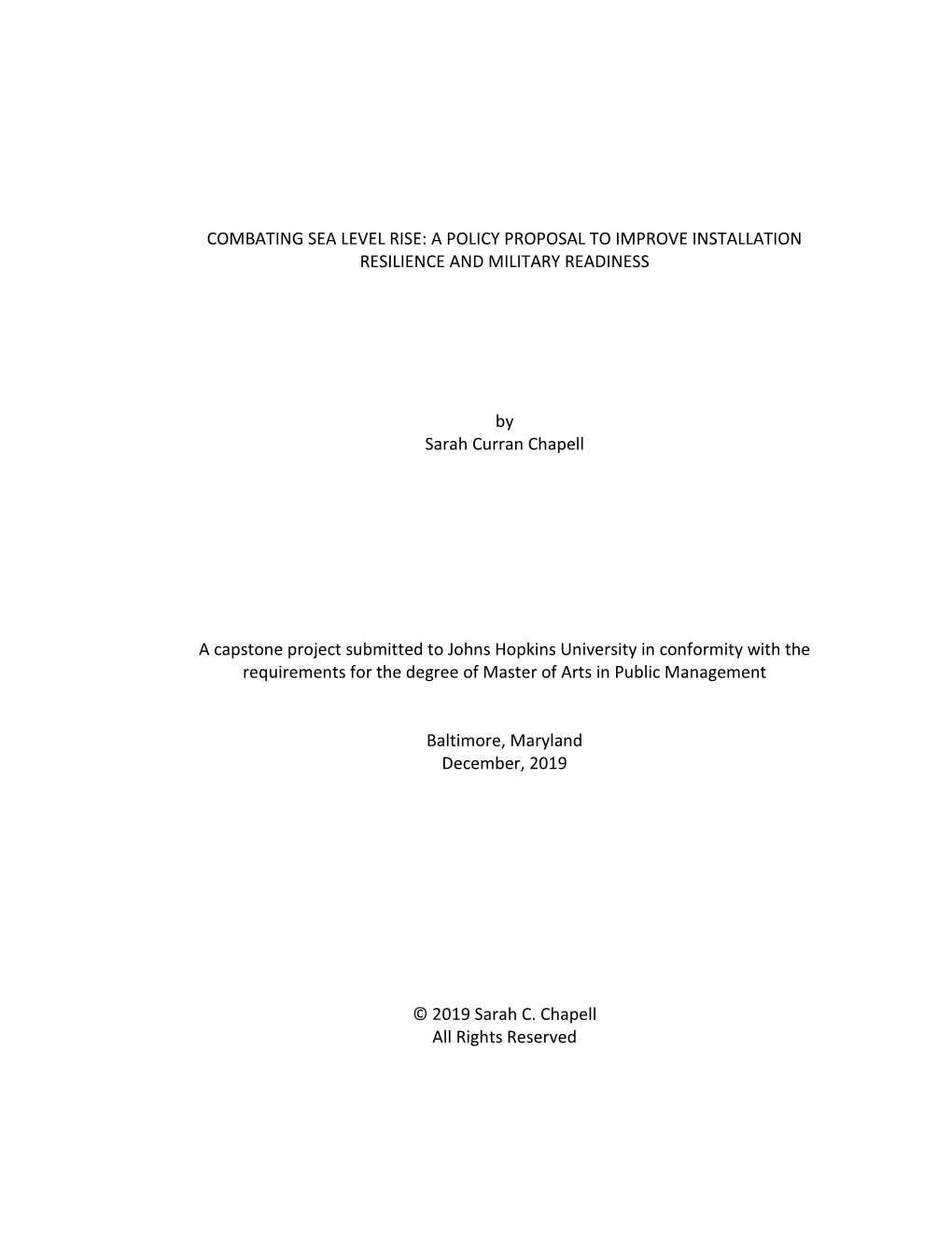 Combating Sea Level Rise: a Policy Proposal to Improve Installation Resilience and Military Readiness